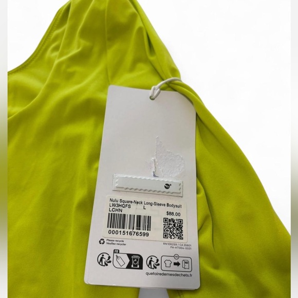 Lululemon Wundermost Square-Neck Long Sleeve Bodysuit Nulu Lime Green Size L NWT - Picture 4 of 5